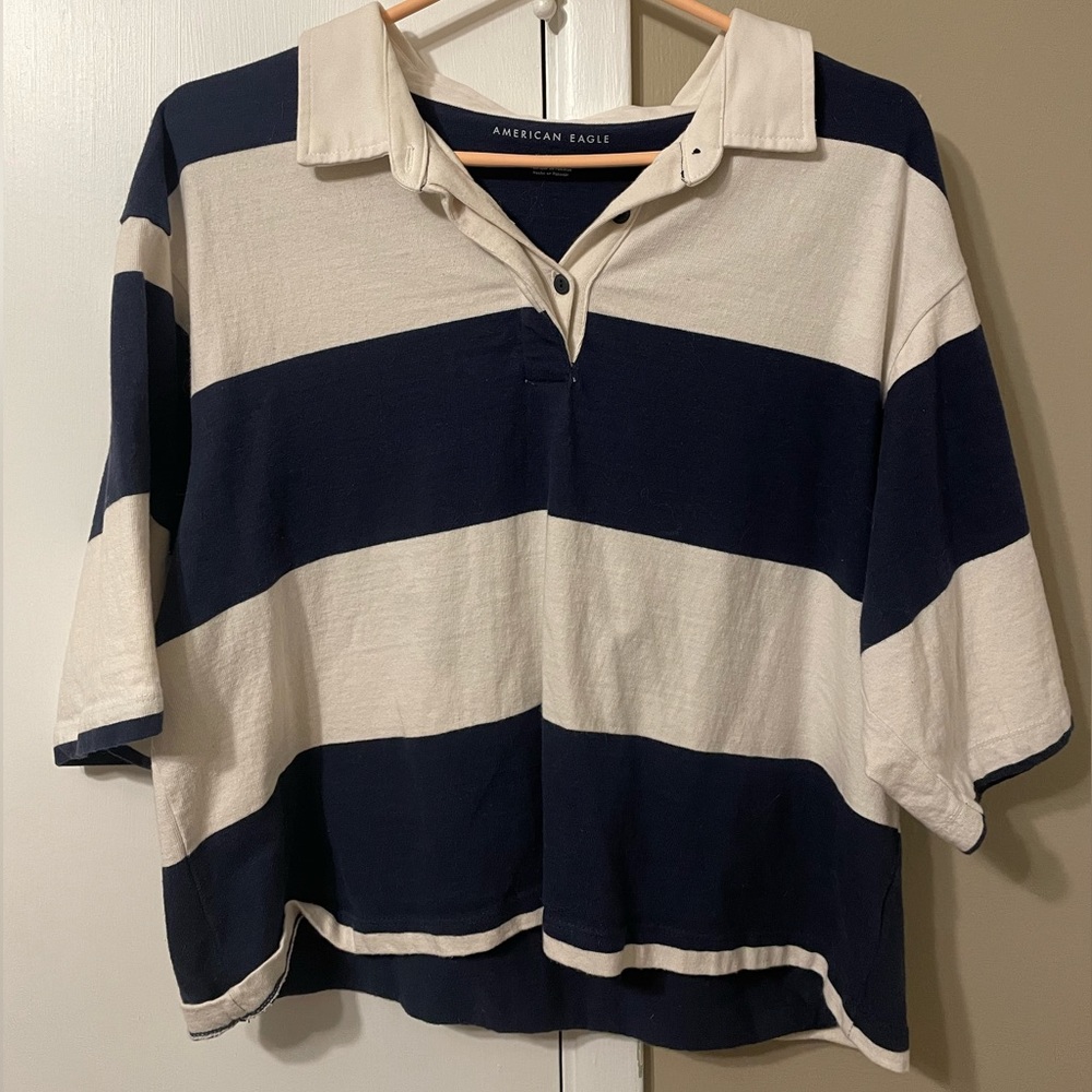 American Eagle Striped Collar Crop Top